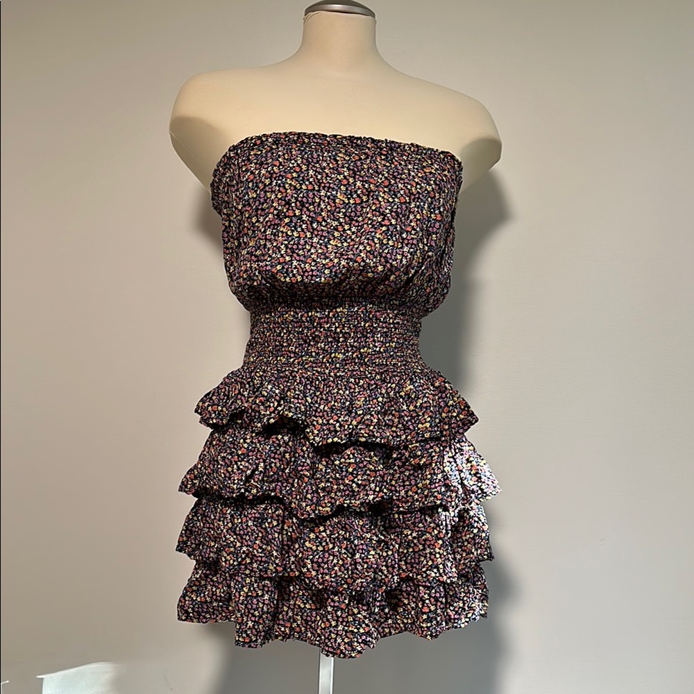 Patrons of Peace Black and White Strapless Ruffled Sundress